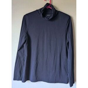 Talbots Women's Long-sleeve Mock Turtleneck Shirt Navy Blue Cotton Blend Size L
